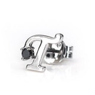 MBLife.com - 18k/750 White Gold Black Diamond Initial Single Earrings (Stud Style) - Letter T