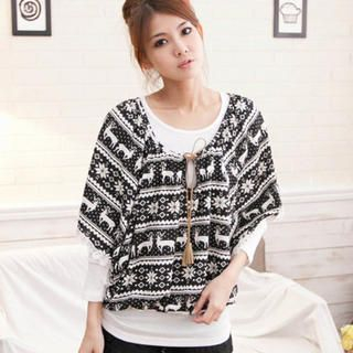 Lace-Trim Tasseled Patterned Cape Top