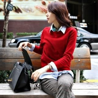 Buttoned Back Wool Blend Knit Sweater Buttoned Back Wool Blend Knit Sweater