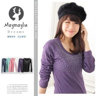 Rhinestones Scoop Neck Cotton Top