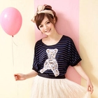 YUMI - Beaded-Bear Striped Long Top