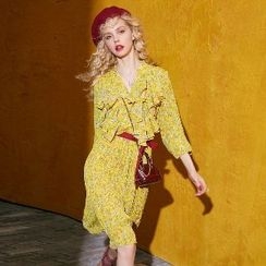 ELF SACK - Ruffle Floral Chiffon Dress ELF SACK - Ruffle Floral Chiffon Dress