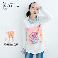 rico - Long-Sleeve Owl-Print T-Shirt