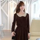 CLICK - Sequined-Collar Drawstring-Waist Knit Dress