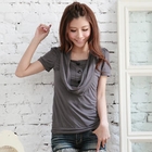 RingBear - Inset Draped Neck Short-Sleeve Top