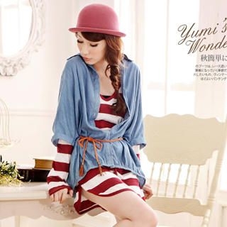 Drawstring-Waist Striped Hooded Dress