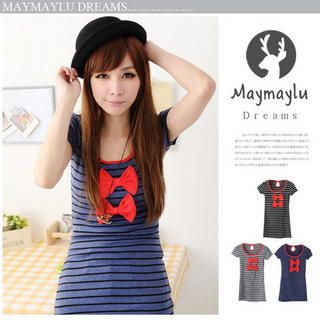 Bow-Accent Striped Short-Sleeve Tee Bow-Accent Striped Short-Sleeve Tee