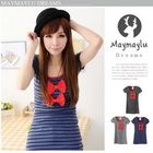 Maymaylu Dreams - Bow-Accent Striped Short-Sleeve Tee