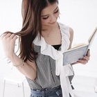 D.P-Shop - Ruffled-Trim Striped Chiffon Top