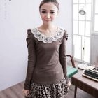 CatWorld - Shirred-Sleeve Lace-Collar Top