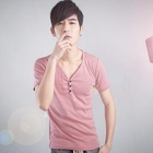 Sha 2 Shop - Single-Breasted Short-Sleeve V-Neck Top