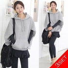 MOUL STYLE - Set: Hooded Short-Sleeve Pullover + Scoopneck T-Shirt + Inset Miniskirt Leggings