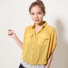 CatWorld - Tab-Sleeve Pocket-Accent Blouse