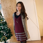 OrangeBear - Striped Hooded Long Knit Top