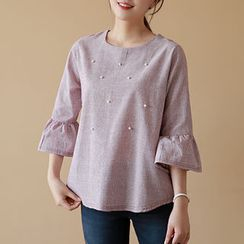 CLICK - Faux-Pearl Beaded Stripe Top CLICK - Faux-Pearl Beaded Stripe Top