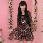 59 Seconds - Velvet Trim Floral Print Dress