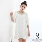 Orange Style - Sequined Collar Elbow-Sleeve Dress