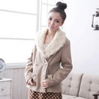 CatWorld - Faux-Fur Collar Double-Breasted Jacket