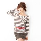 ageha@shibuya - Ruched Long-Sleeve Stripe Top