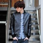 SLIM&FIT - Faux-Leather Sleeve Baseball Jacket