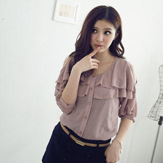 Cut-Away Sleeve Ruffled Blouse Cut-Away Sleeve Ruffled Blouse