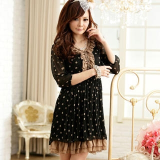 Polka Dot Pleated Chiffon Dress