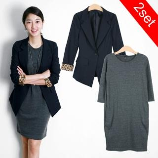 MOUL STYLE Set: Blazer and 3/4-Sleeve Dress $108 from Yesstyle! featured on Shopalicious.com