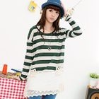59 Seconds - Lace-Hem Striped Knit Top