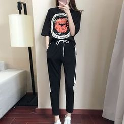 Elinor - 套裝: 印花中袖T恤 + 運動褲 Elinor - 套裝: 印花中袖T恤 + 運動褲