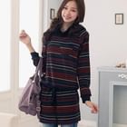 OrangeBear - Striped Drawstring Hooded Dress