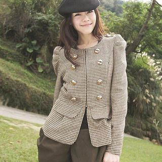 Shirred-Sleeve Houndstooth Jacket Shirred-Sleeve Houndstooth Jacket