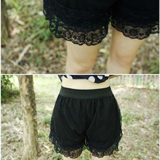 Elasticized Lace-Trim Shorts