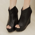 iGirl - Faux-Leather Peep-Toe Wedge Boots