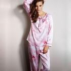 Moonbasa - Pajamas Set: Lace-Trim Top + Pants