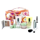 Clinique - Travel Set: Foaming Cleanser + DDML + Moisture Surge + Eye Shadow and Blusher + Mascara + Lipstick + 2x Brush + Bag