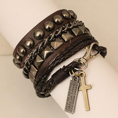 Free Shop - Set: Studded Bracelets + Cross Charm Bracelet Free Shop - Set: Studded Bracelets + Cross Charm Bracelet