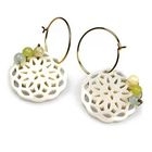 Truffles - White Silhouette Buttons & Jades Small Hoop Earrings