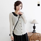J-ANN - Laced Collar Polka Dot Cardigan