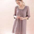 CatWorld - 3/4-Sleeve Satin-Trim Chiffon Dress