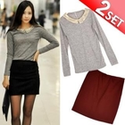 Miss Hong - Set: Sequined Collar Top + Miniskirt