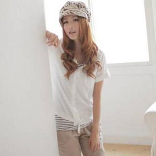 Set: Short-Sleeve Blouse + Striped Tank Top Set: Short-Sleeve Blouse + Striped Tank Top