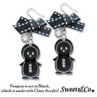 Sweet & Co. - Lovely Black Ribbon & Bowtie Penguin Earrings