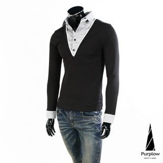 Inset Shirt V-Neck Top