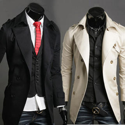 Free Shop - Epaulette-Accent Double-Breasted Trench Coat Free Shop - Epaulette-Accent Double-Breasted Trench Coat