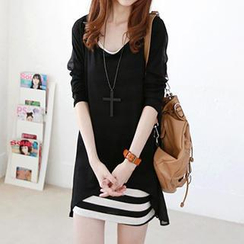Dream Girl - Set: Chiffon Paneled Top + Striped Tank Dress Dream Girl - Set: Chiffon Paneled Top + Striped Tank Dress