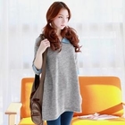 Jean Stone - Inset Dotted Denim Shirt 3/4-Sleeve Dress