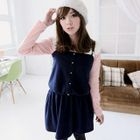 OrangeBear - Faux-Leather Strap Smocked Dress