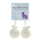 MyLittleThing - White Felt Wool Ball Ball Bird Earrings
