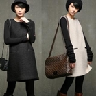 HALUMAYBE - Faux-Leather Trim Wool Blend Sleeveless Dress