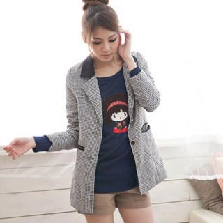 Contrast-Lapel Houndstooth Jacket